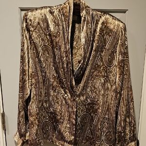 VINTAGE 80s Casual Corner blouse Brown Orange Tan Paisley Top Size 14 Retro